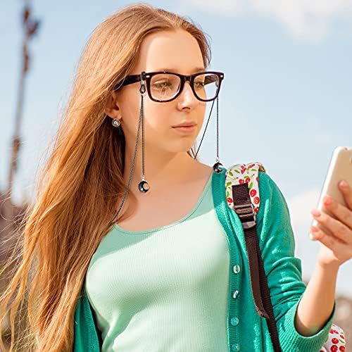 Weewooday 4 Pcs Halloween Glasses Chain For Women Goth Bat Eyeglass Chain Cross Eyewear Lanyard Moon Pendant Sunglass Strap(Black 4 Pieces)