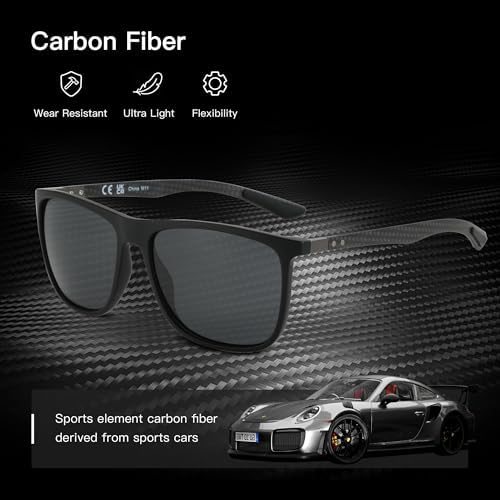 ZENOTTIC Square Polarized Sunglasses For Men Ultralight Carbon Fiber Sun Glasses Driving Fishing Golf Sports UV400 Protection