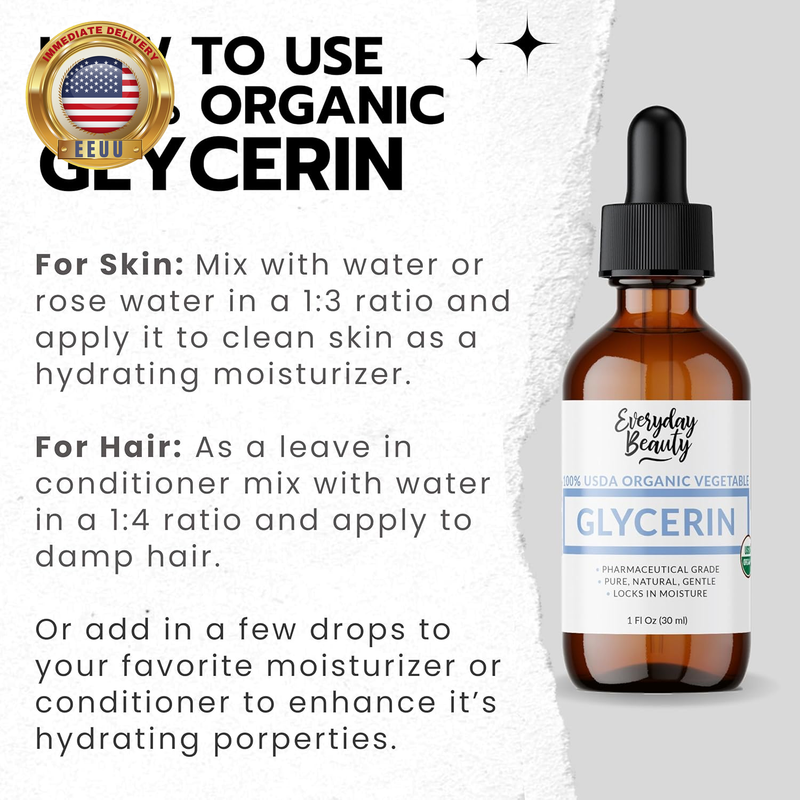 100% Organic Glycerin - For Skin & Hair - Food Grade - USDA Certified - Not From