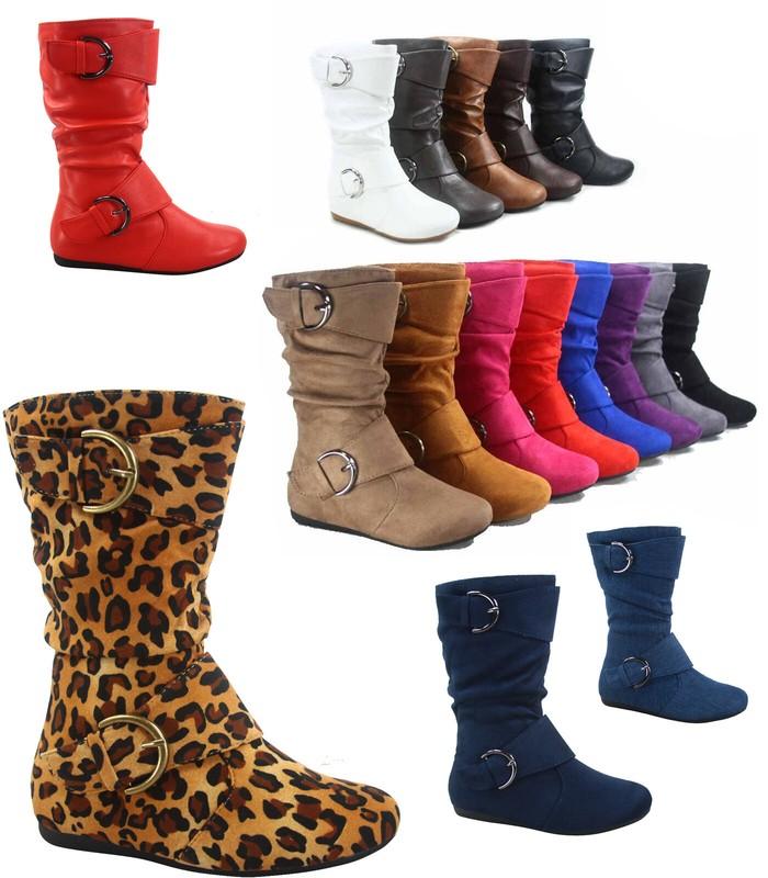 12 Colors Cute Causal Flat Buckle Zip Mid-Calf Girl's Kid's Boots Size 9 - 4 NEW