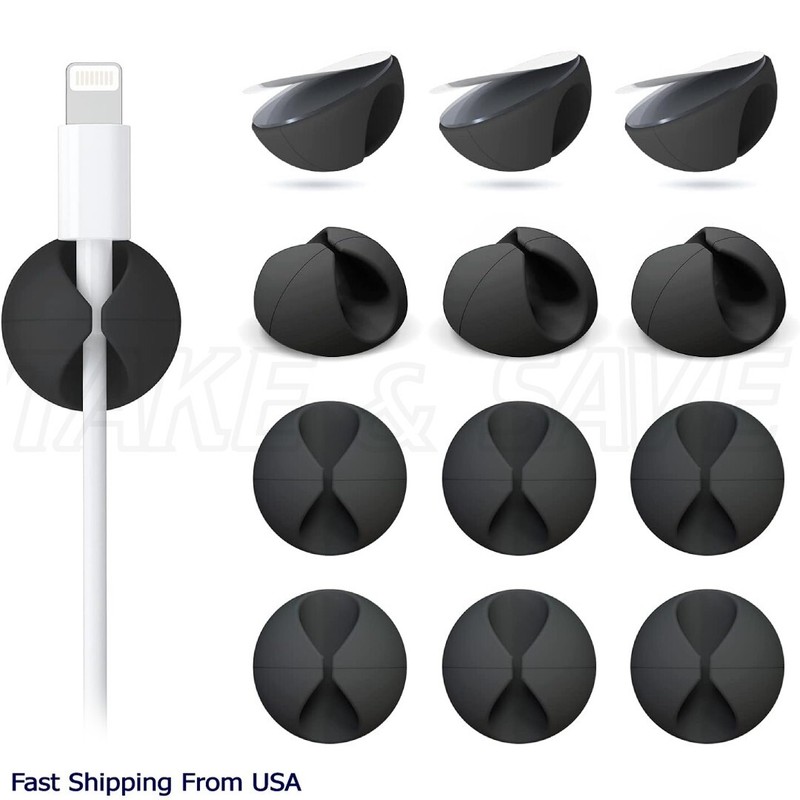 12 Pack Cable Clips Cord Organizer Holder Adhesive Cable Management for Desk