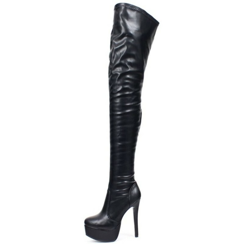 14 CM High Heel Platform Round-toe Zipper Over-the-Knee Thigh/Crotch Hi Boots L