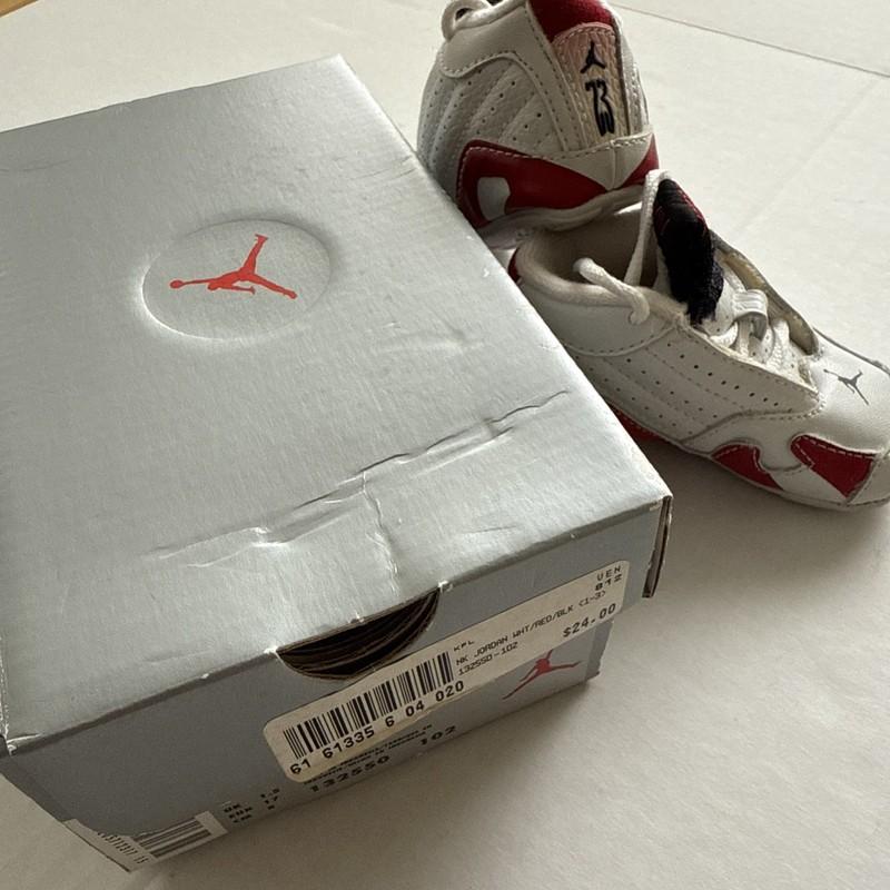 1998 Vintage Baby Jordan XIV White Black Varsity Red Sz 2C Baby Shoes