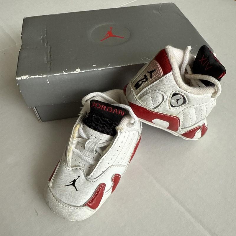 1998 Vintage Baby Jordan XIV White Black Varsity Red Sz 2C Baby Shoes