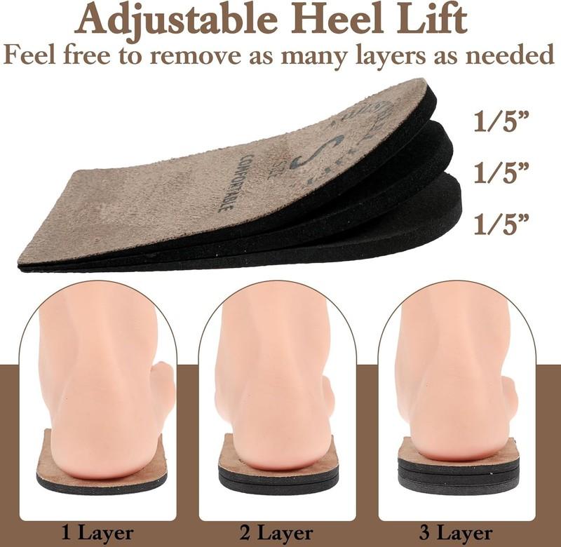 2 Pack Adjustable Heel Lifts Brown Shoe Inserts (Small) Cushioned Comfort Pads