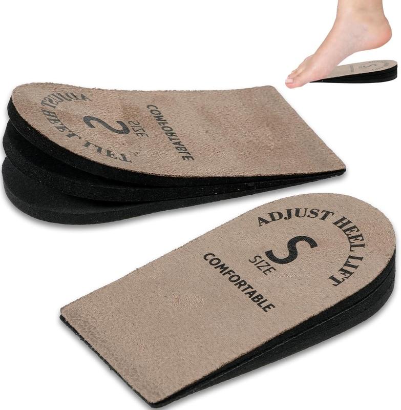 2 Pack Adjustable Heel Lifts Brown Shoe Inserts (Small) Cushioned Comfort Pads
