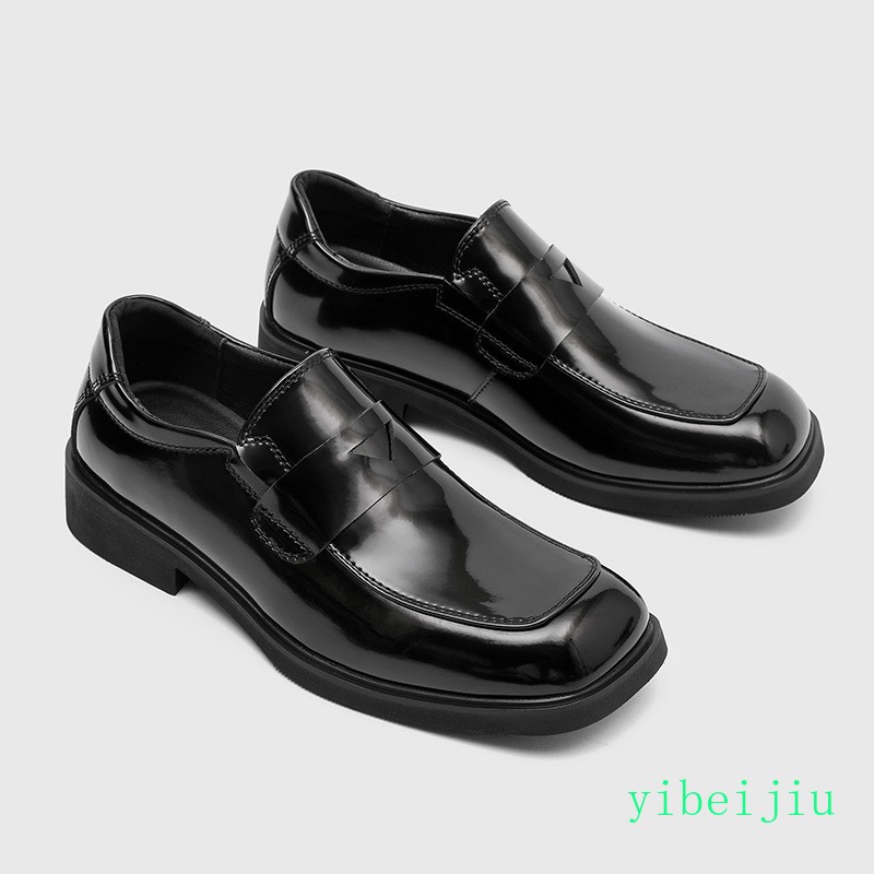 2025 Men's Business Square Toe Dress Formal Shiny Leather Shoes Slip On Loafers