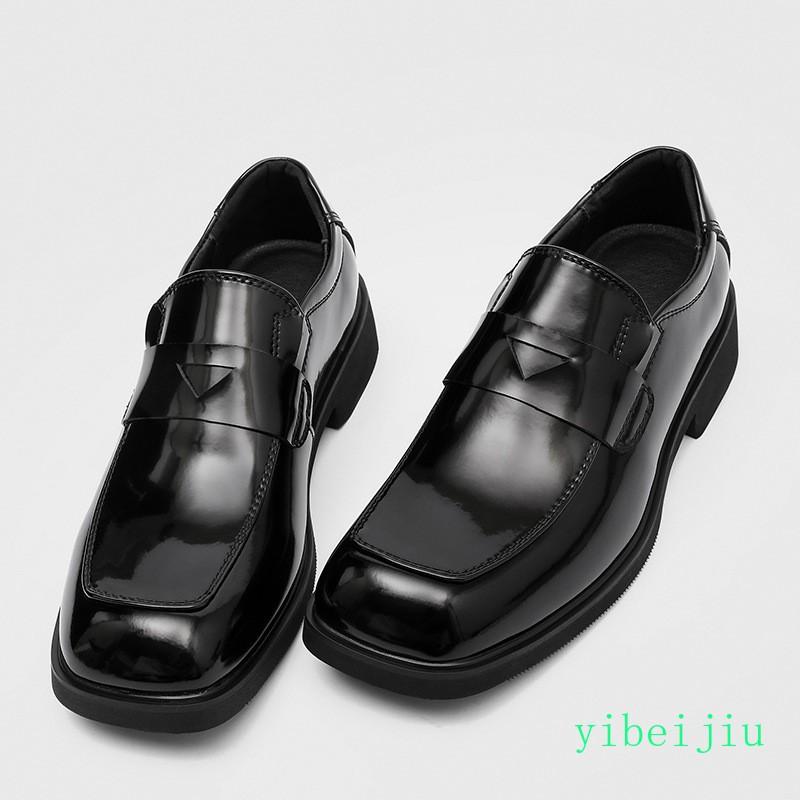 2025 Men's Business Square Toe Dress Formal Shiny Leather Shoes Slip On Loafers