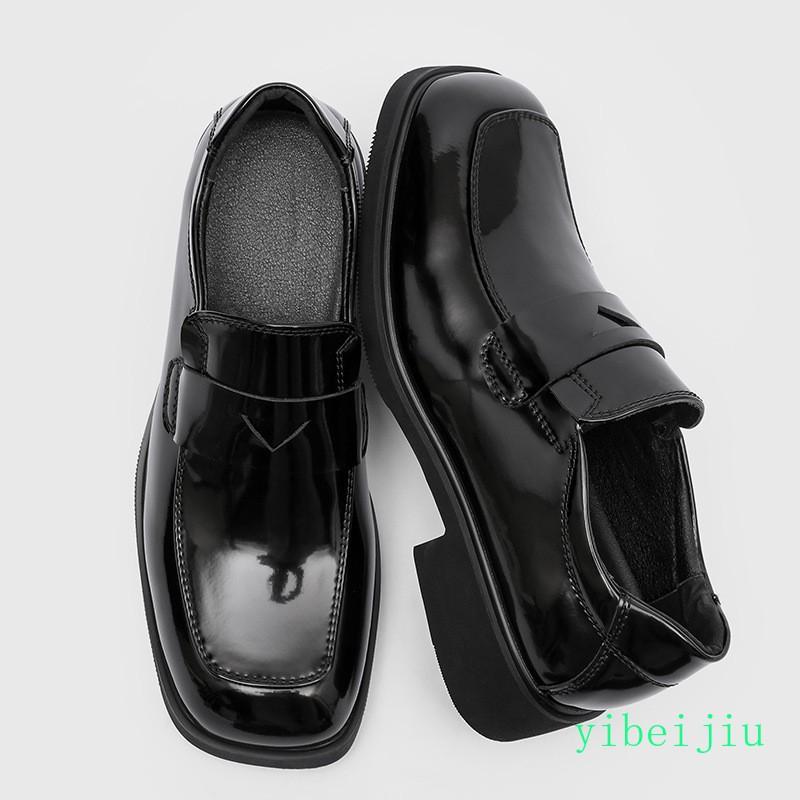 2025 Men's Business Square Toe Dress Formal Shiny Leather Shoes Slip On Loafers