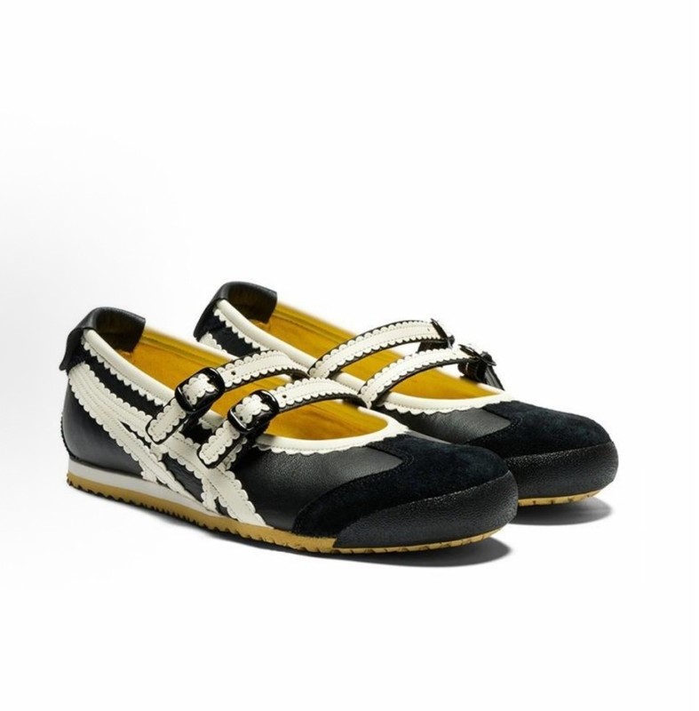 2025 Patou X Onitsuka Tiger Mexico 66 Mary Jane Shoes Black/White Ballet Flats