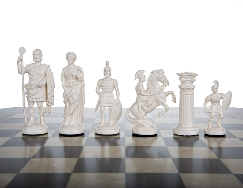 3 3/4" BLACK & WHITE Roman Legion Plastic Chess Pieces - Felted