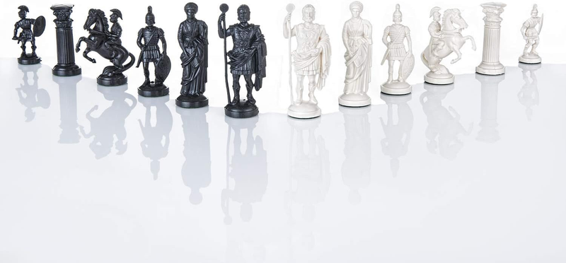 3 3/4" BLACK & WHITE Roman Legion Plastic Chess Pieces - Felted
