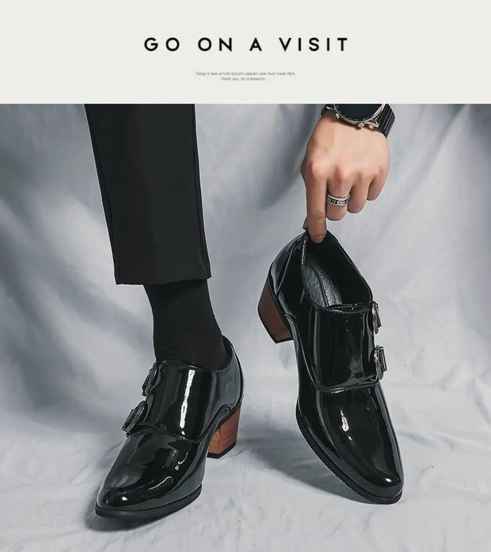 38-46 Men's Pointed Toe Block Cuban Heel Buckle Formal Dress Shoes Evening Party