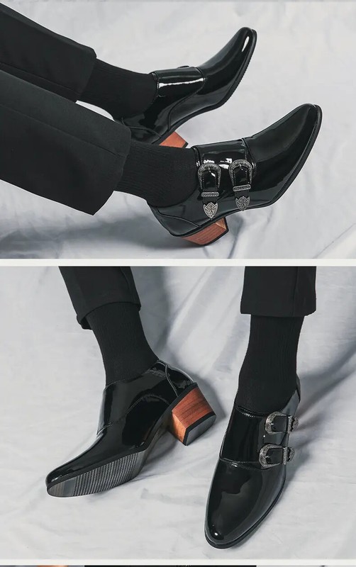 38-46 Men's Pointed Toe Block Cuban Heel Buckle Formal Dress Shoes Evening Party