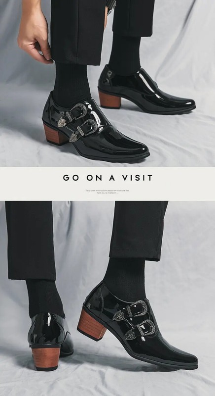 38-46 Men's Pointed Toe Block Cuban Heel Buckle Formal Dress Shoes Evening Party