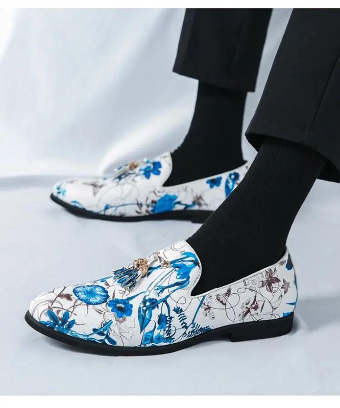 38-46 Mens Floral Print Men's Tassels Slip On Loafers Casual Evening Party Shoes