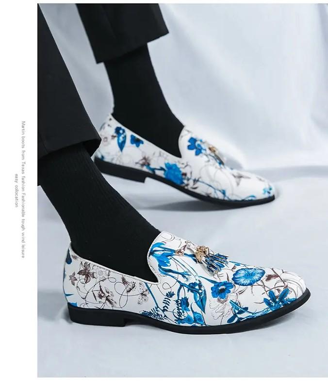 38-46 Mens Floral Print Men's Tassels Slip On Loafers Casual Evening Party Shoes