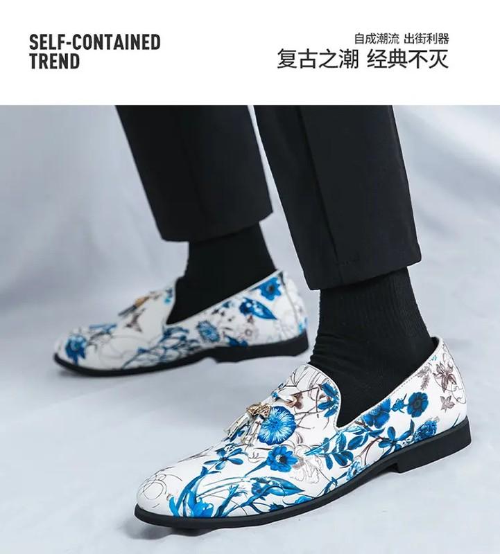 38-46 Mens Floral Print Men's Tassels Slip On Loafers Casual Evening Party Shoes