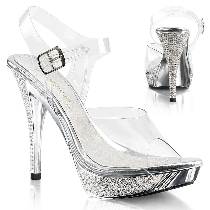 4.5" Clear Silver Rhinestones Fitness Competition Bikini Contest Heels Shoes