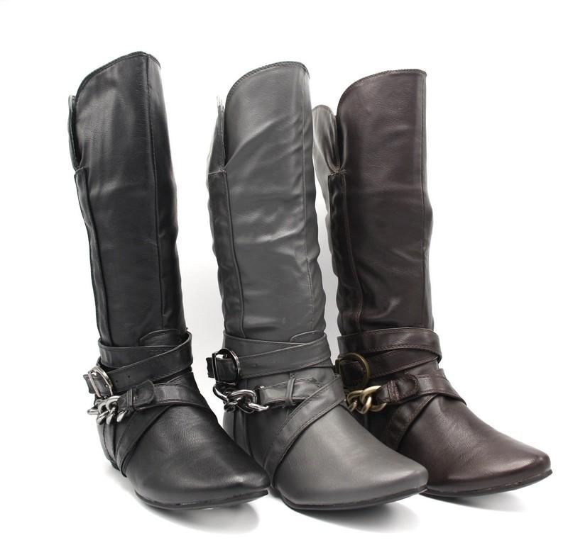 50% OFF NEW WOMENS BOOTS SAMLIZ FLAT COMFORT BLACK BROWN GRAY ZIP UP MID CALF