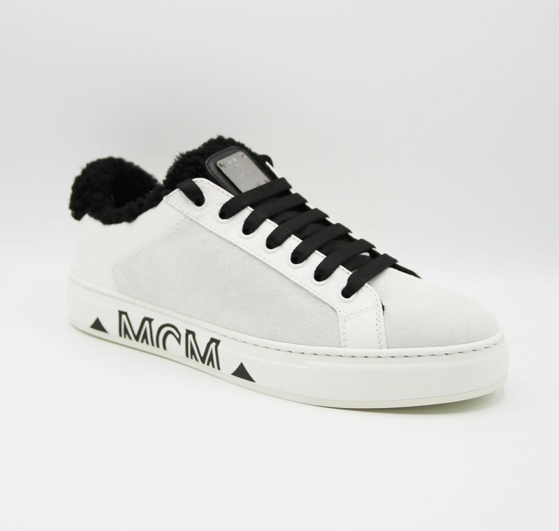 $695 MCM Women's Milano White Suede Black Shearling Low-top Sneaker MES9ADA02WT