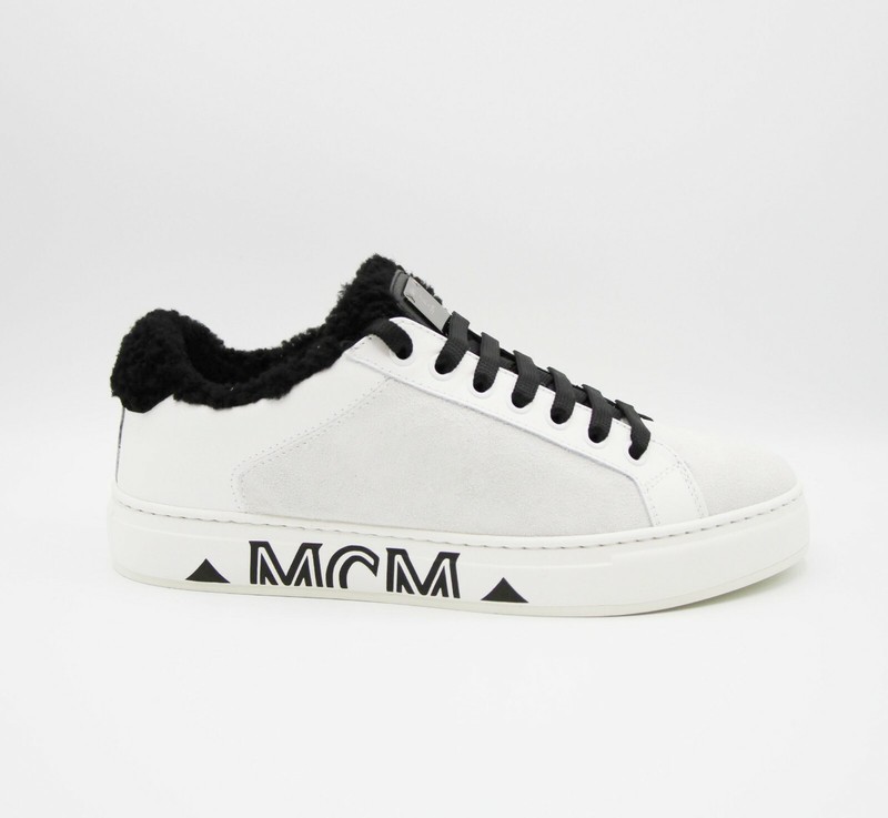 $695 MCM Women's Milano White Suede Black Shearling Low-top Sneaker MES9ADA02WT