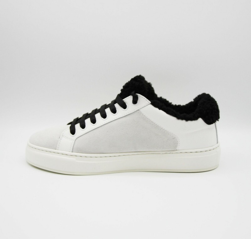 $695 MCM Women's Milano White Suede Black Shearling Low-top Sneaker MES9ADA02WT