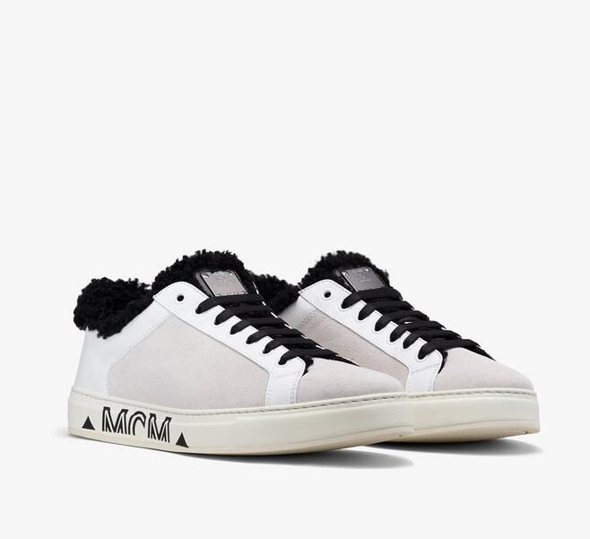 $695 MCM Women's Milano White Suede Black Shearling Low-top Sneaker MES9ADA02WT