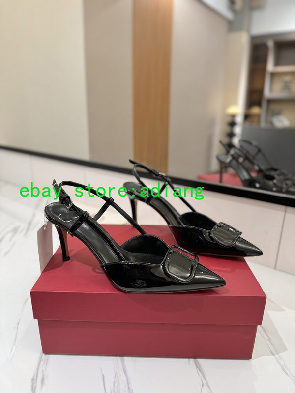 8cm& 4.5cm Stiletto Grace Women Patent Leather Beauty Sandal Shoes Point Toe