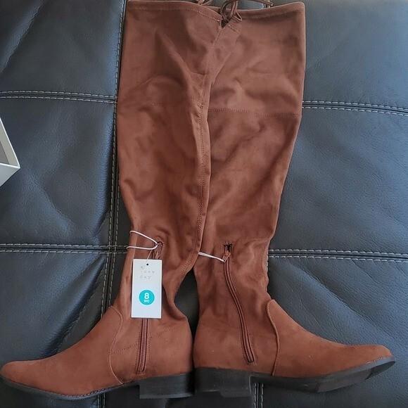 A New Day Cognac Brown Ultimate Comfort Faux Suede Over The Knee Boot Size 7.5W