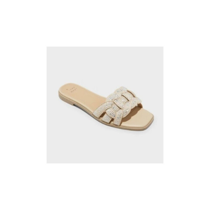 A NEW DAY MAGGIE RHINESTONE FLAT SANDALS COLOR SILVER