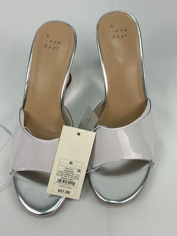 A New Day Women’s Silver Clear Chessy Heel Size 8.5 Memory Foam Pump Heel Sandal
