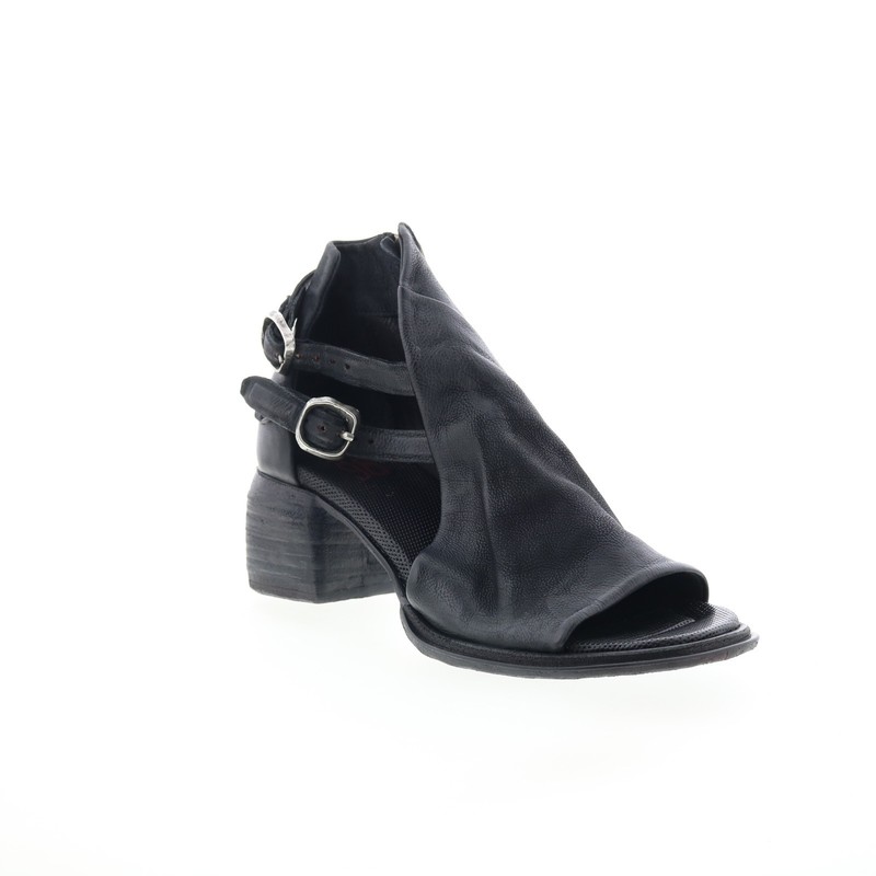A.S. 98 Naldo Womens Black Leather Zipper Heeled Sandals Shoes 37