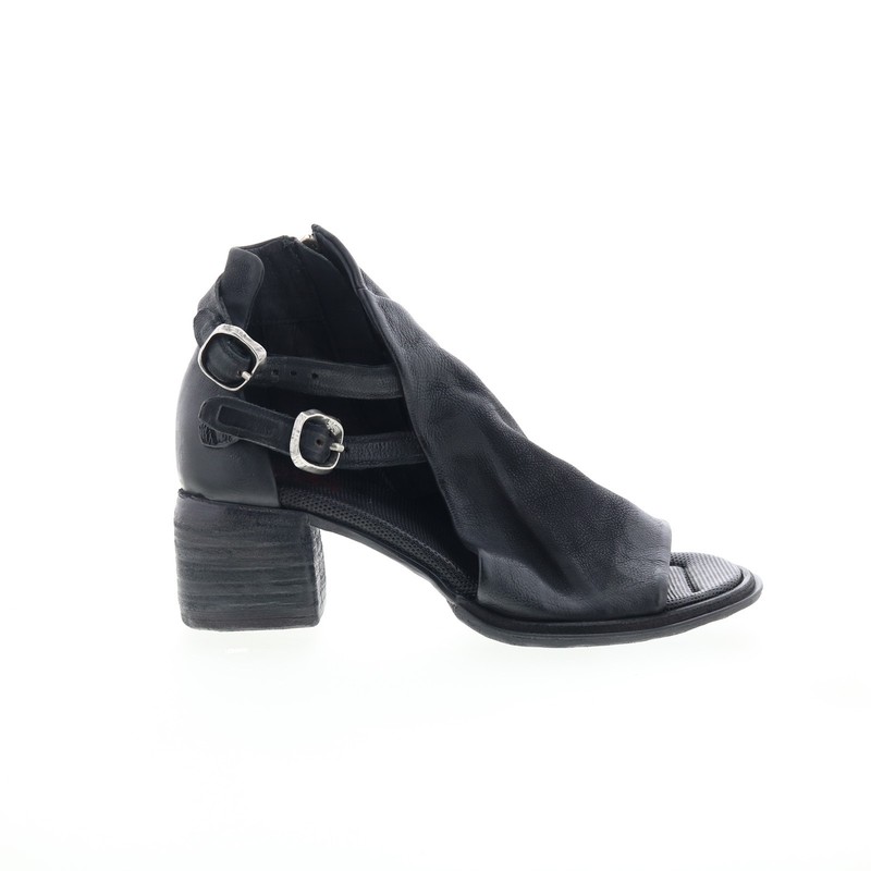 A.S. 98 Naldo Womens Black Leather Zipper Heeled Sandals Shoes 37