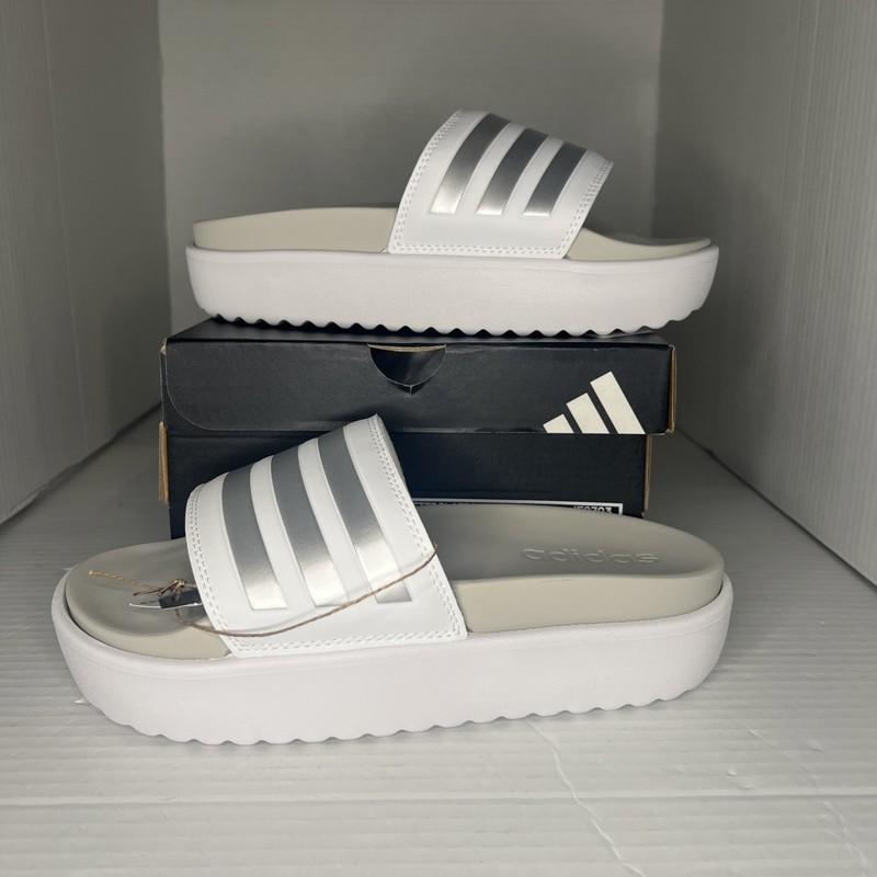 Adidas Adilette Platform Sandal IE9703 White Women's Size 6 M NIB CUSHY SILVER