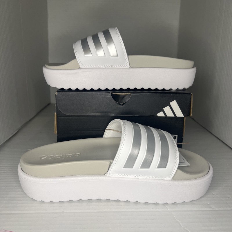 Adidas Adilette Platform Sandal IE9703 White Women's Size 6 M NIB CUSHY SILVER