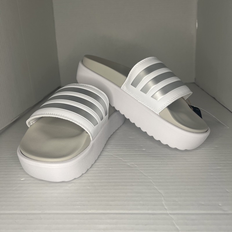Adidas Adilette Platform Sandal IE9703 White Women's Size 6 M NIB CUSHY SILVER
