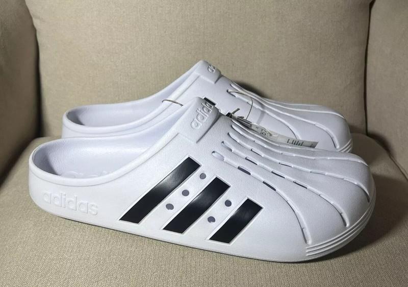 Adidas Adilette White Black Clogs FY8970 Mens Size 9 Slip On Mule