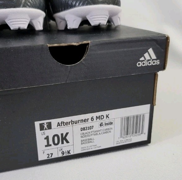 Adidas DB3107 Boys Afterburner 6 Baseball Shoes Size 10K Cleats Black