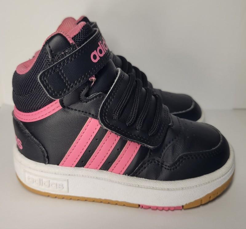 Adidas Hoops Mid 3.0 Sneaker Kids Size 7K Toddler Black & Pink