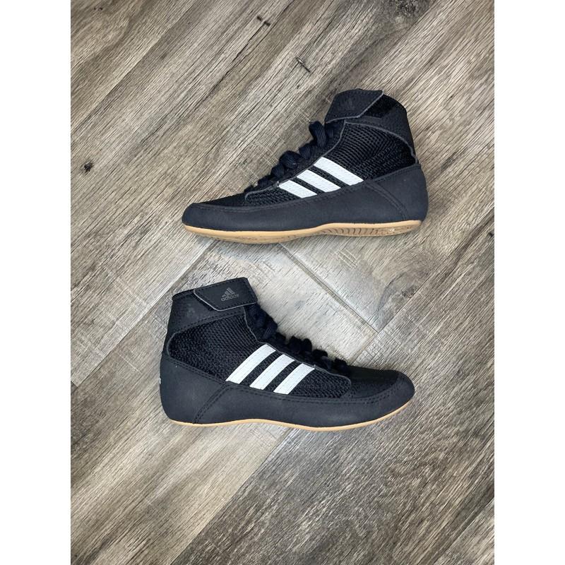 Adidas HVC 2 Wrestling Shoe Youth Size 11 Lace Up Strap EUC Black White Stripws