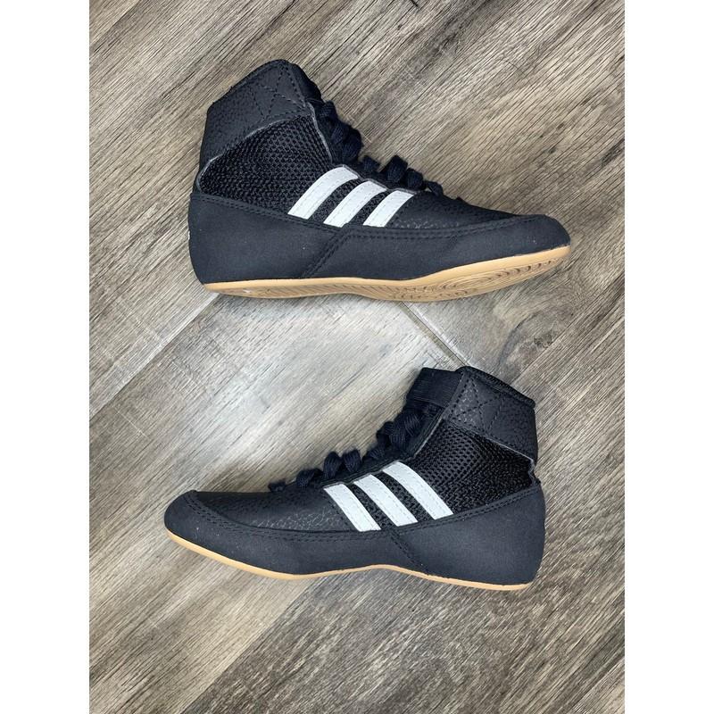 Adidas HVC 2 Wrestling Shoe Youth Size 11 Lace Up Strap EUC Black White Stripws