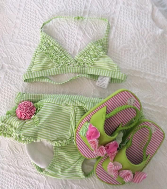 Adorable Toddler Sandals Pink And Lime Green Size 7-9 NWOB