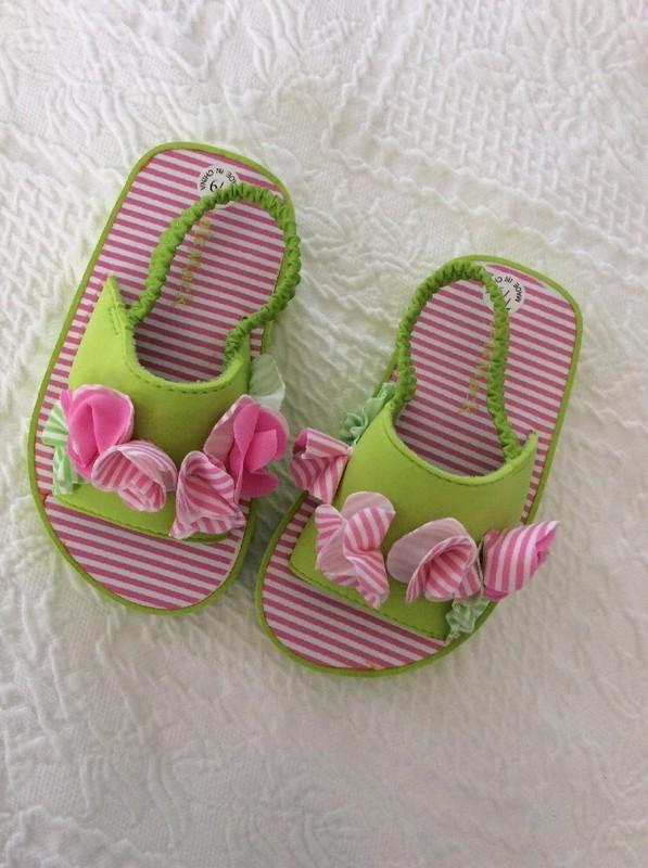 Adorable Toddler Sandals Pink And Lime Green Size 7-9 NWOB