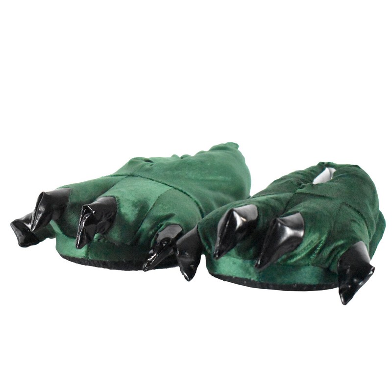 Adult Plush Green Monster Feet Super Soft Slippers