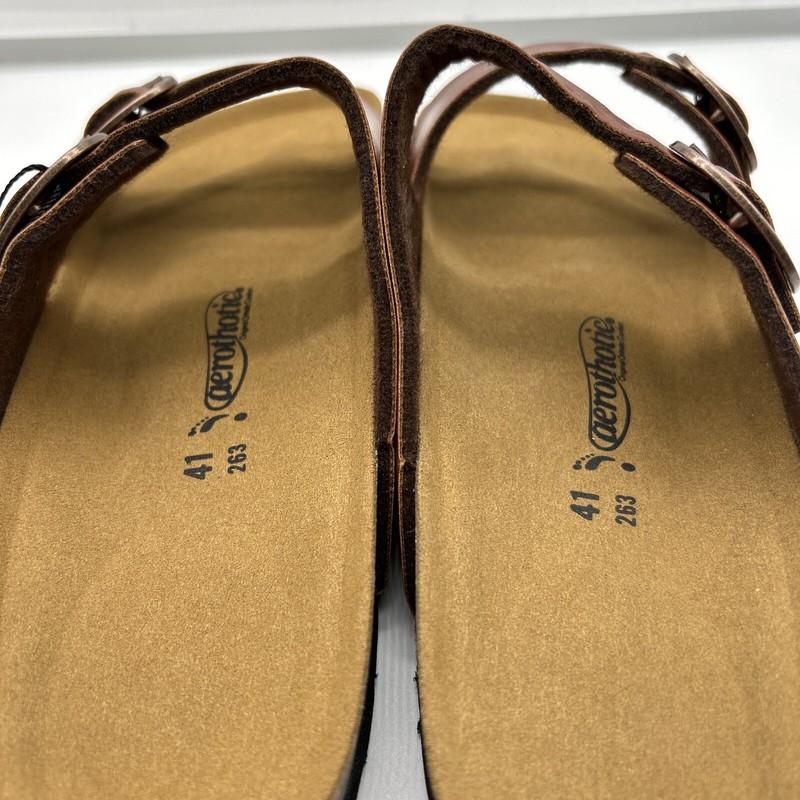 Aerothotic Cork Slides Womens Sz 11 Tan Synthetic Leather Adjustable Straps