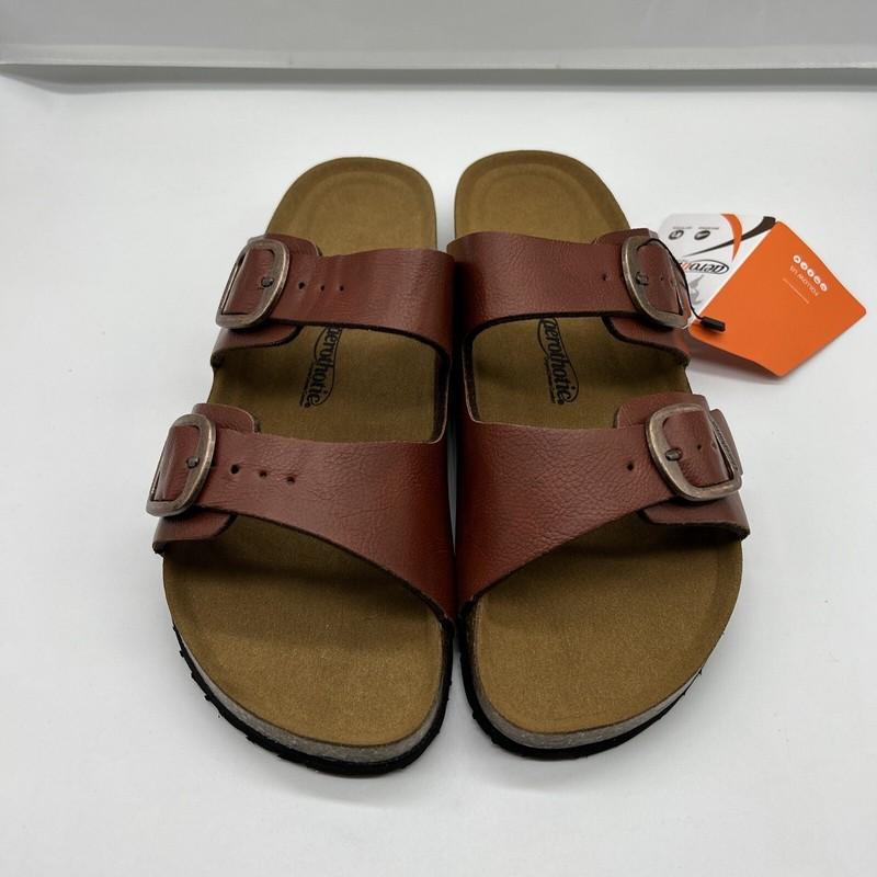 Aerothotic Cork Slides Womens Sz 11 Tan Synthetic Leather Adjustable Straps