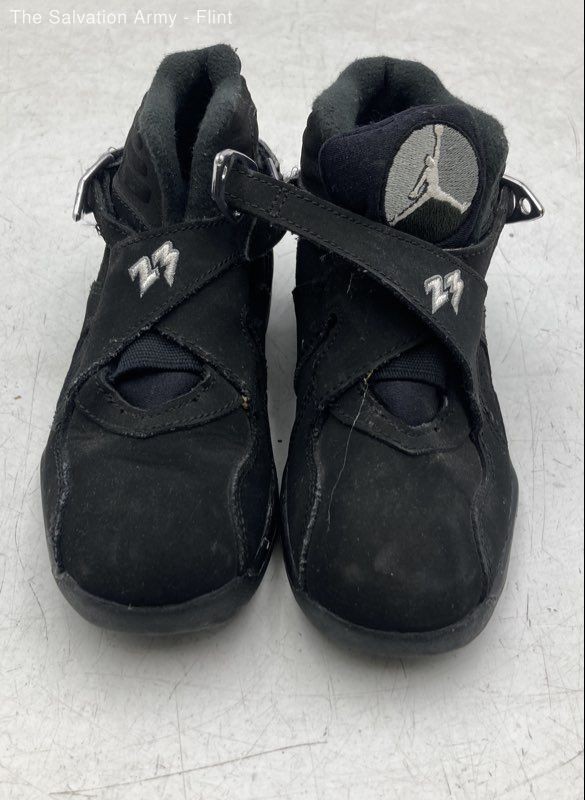 Air Jordan Boys 8 Retro Chrome Black Leather Basketball Sneaker Shoes Size 11C