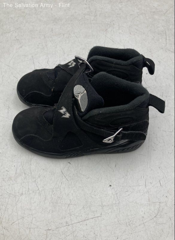 Air Jordan Boys 8 Retro Chrome Black Leather Basketball Sneaker Shoes Size 11C