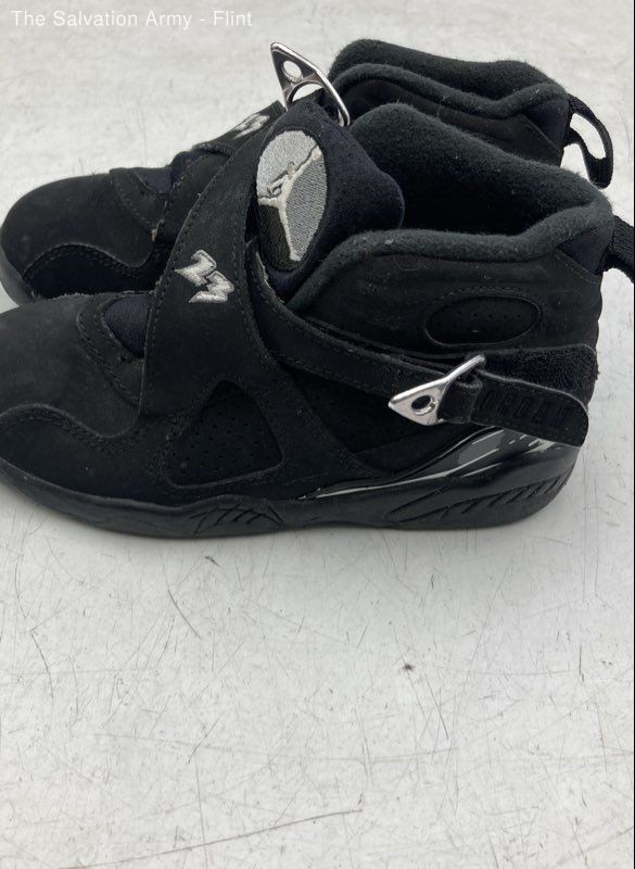 Air Jordan Boys 8 Retro Chrome Black Leather Basketball Sneaker Shoes Size 11C